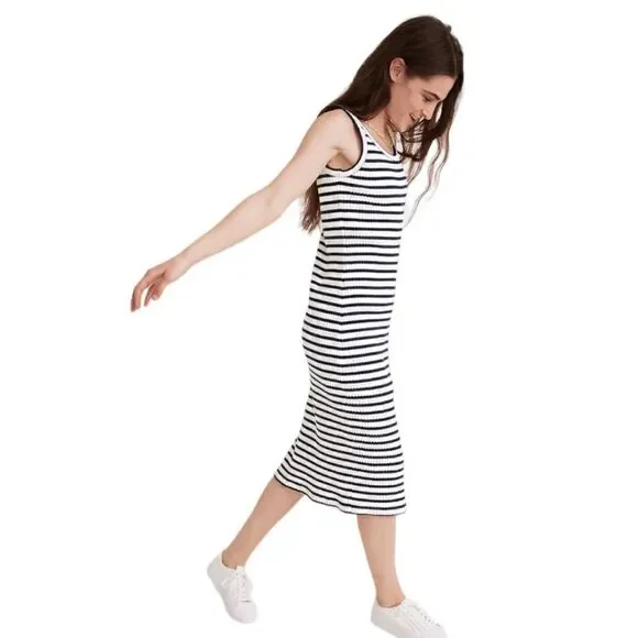 Madewell Ribbed Tank Midi Dress Stripe Size Small - Picture 8 of 8